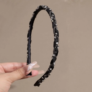 French vintage black headband with sparkling diamonds and elegant chain twist design