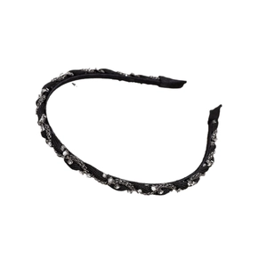 French vintage black headband with sparkling rhinestones and elegant chain twist design