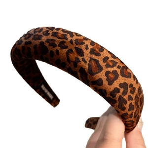 Handmade leopard print sponge headband with soft velvet texture and thick padded design