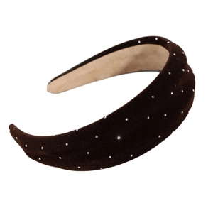 Brown velvet headband with shimmering silver rhinestones in a starry night style