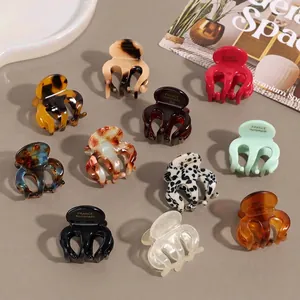 French Style Acetate Mini Hair Claw Clip Handmade Leopard Tortoise Shell Marble Pattern Gold Label Small Pumpkin Hairpin Hair Accessories