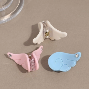 Lot de mini pinces à cheveux ailes d'ange avec strass en crème, rose et bleu