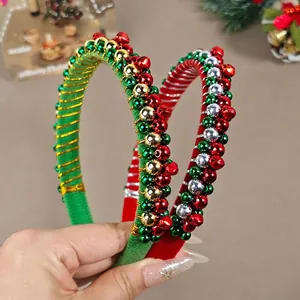 Weihnachten Rot Grün Glocke Perlen Haarreif Mode Festlich Handgemacht Haarkranz Für Damen Feiertag Party Haarschmuck