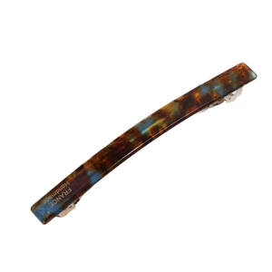 French handmade tortoiseshell hair clip with gold label and acetate marble pattern