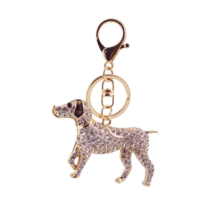 Porte-clés chien doré avec strass brillants pour sacs à main et clés de voiture