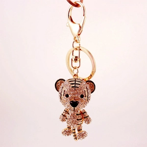 Sparkling zodiac tiger keychain with gold plating and rhinestones for car keys