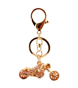 Golden motorcycle keychain with crystal rhinestones and lobster clasp keyring