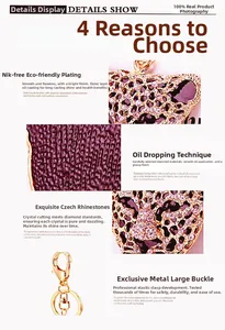 Detail of leopard head keychain with Czech rhinestones and golden plating finish