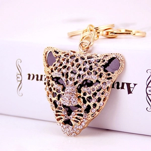 Luxury Rhinestone Leopard Head Keychain Zinc Alloy Animal Pattern Keyring For Women Men Car Key Bag Charm Fashion Jewelry Gift