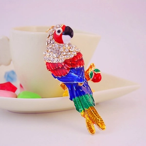 Colorful parrot keychain with vibrant enamel and sparkling rhinestones on gold metal