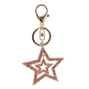 Golden double layer star keychain with pink rhinestones for women handbag accessories