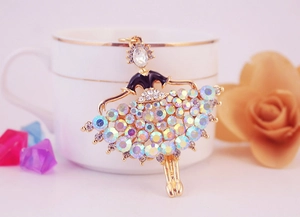 Close-up of ballet girl charm featuring AB crystal rhinestones and black enamel finish