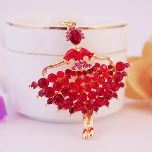 Creative crystal ballet girl keychain and pendant in red gold plating for women gift