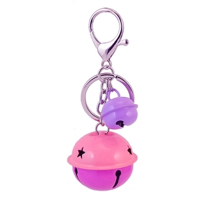 Portachiavi con campanello in metallo rosa e viola con stelle e anello in argento
