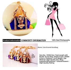 Détails du porte-clés en forme de sac à main avec émail coloré et strass brillants