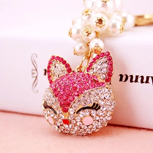 Rhinestone Fox Head Keychain With Faux Artificial Pearl Alloy Animal Bag Pendant For Women Fashionable Accessory Jewelry Gift Decoration