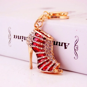 Red high heel keychain with sparkling rhinestones and gold lobster clasp for women