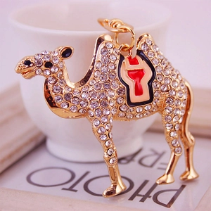 Creative camel keychain with sparkling rhinestones and colorful enamel in gold finish