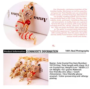 Detail of crystal fox keychain made of zinc alloy with sparkling rhinestones for bags