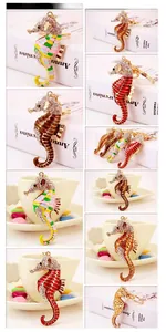 Détails de porte-clés hippocampe colorés ornés de strass brillants et d'émail fin