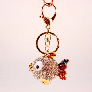 Portachiavi creativo a forma di pesce tropicale con cristalli e smalto multicolore