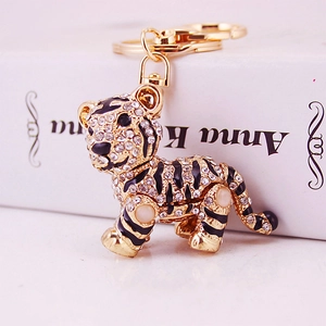 Lussuoso Portachiavi Tigre Con Strass Scintillanti Lega Di Zinco Smalto Pendente Borsa Animale Per Accessori Donna Gioielli Oro