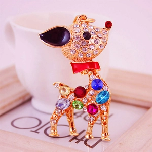 Cute Rhinestone Enamel Deer Keychain Colorful Cat Eye Stone Metal Animal Pendant Keyring Gift For Women Jewelry