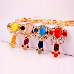 Portachiavi Vintage in Stile Cinese Ruyi Chiave in Lega di Zinco con Strass e Pietra Occhio di Gatto Pendente per Borsa Donna