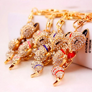 Cute Crystal Rhinestone Fox Keychain Gold Alloy Animal Bag Pendant For Women Handbag Car Key Ring Jewelry Gift