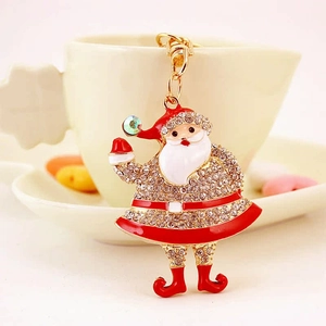 Sparkling Santa Claus car keychain with rhinestones and red enamel coating for gifts