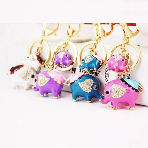 Porte-clés Éléphant Mère Et Enfant Strass Émail Alliage De Zinc Décor De Cœur Charmant Pendentif De Sac Cadeau Pour Femme