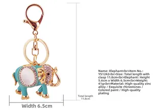 Dimensions détaillées du porte-clés éléphant turquoise avec cristaux et opales