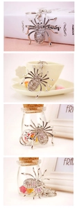 Detailed macro view of rhinestone spider keychain with silver hollow metal craftsmanship