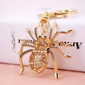 Creative Hollow Spider Keychain Inlaid Rhinestone Zinc Alloy Metal Pendant Key Ring For Car Bag Unisex Accessories Gift