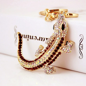 Cute Rhinestone Crocodile Lizard Keychain Zinc Alloy Animal Pendant Bag Charm Gold Plated Crystal Key Ring For Men Women