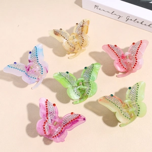 Handmade Acetate Butterfly Hair Claw Clip For Women Elegant Rhinestone Shimmer Shark Clip Butterfly Hair Clamp Accessories