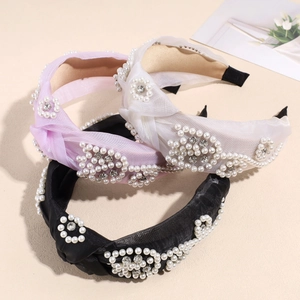 Elegant mesh wide headbands set with sparkling rhinestones and pearls in 3 colors