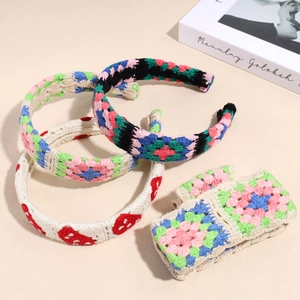 Handmade Crochet Flower Headband Retro Strawberry Knit Hair Claw Boho Floral Hairband Hair Accessories For Women Girls