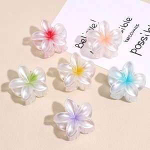 Gradient Plumeria Flower Hair Claw Clip Pearlescent Resin Small Shark Clip For Women Beach Vacation Accessories