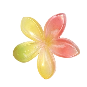 Molletta per capelli a fiore di frangipani in resina sfumata rosa e gialla per il mare