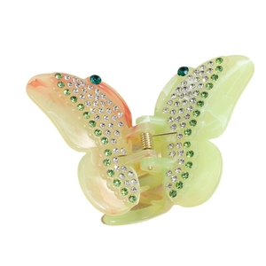 Elegant butterfly hair claw clip with green marble texture and sparkling rhinestones