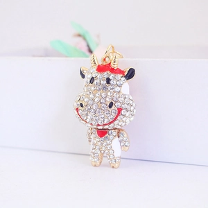 Porte-clés vache mignon avec plaquage doré et pendentif orné de cristaux brillants