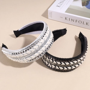 Knotted braided headbands with pyramid studs in white and black vintage style
