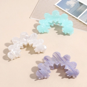 Handmade Cellulose Acetate Hair Claw Clip Wave Flower Pattern Marble Texture Shark Clip Elegant Hair Accessories For Women