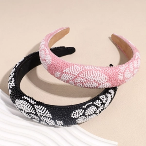 Baroque style beaded headbands with floral pearl patterns and padded sponge design