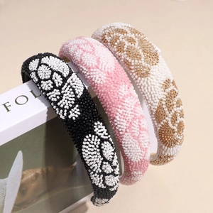 Handmade beaded headband set with luxury baroque pearl patterns and chic sponge padding