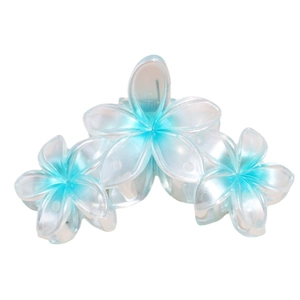 Pince à cheveux fleur de frangipanier dégradé bleu et blanc pour cheveux épais