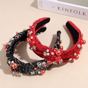 Halloween headband set with spider web pattern, pearls and sparkling rhinestones