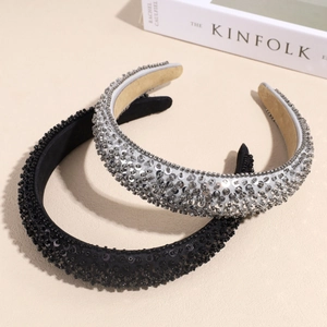 Serre-tête rembourré de luxe avec perles et paillettes en noir et argenté