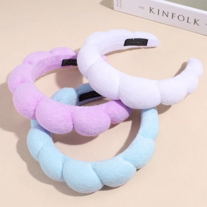 Serre-têtes rembourrés en éponge violette, blanche et bleue avec tissu peluche torsadé